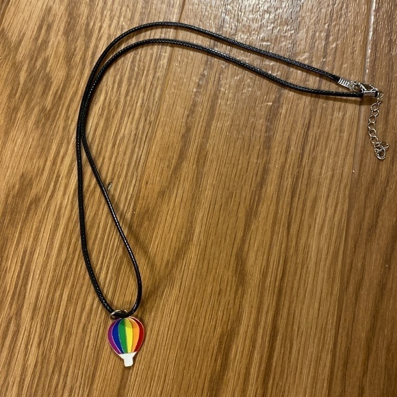 Hot Air Balloon Rainbow Pendant  Necklace Black Cord Unisex - Picture 2 of 5